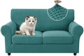 MAXIJIN 3 Pieces Stretch Sofa Covers for 2 Cushion Couch Loveseat Cover for Dogs Washable Love Seat Sofa Slipcovers Thick Soft Furniture Protector with Non Slip Strap (Peacock Blue, 55"-69")