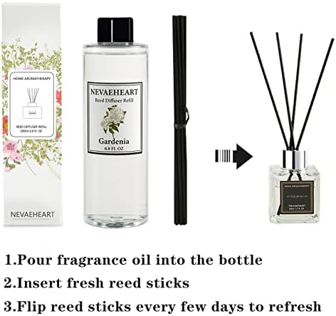 Reed Diffuser Refill, Jasmine & Mint Reed Diffuser Oil with Sticks Set, 6.8oz(200ml) Reed Diffuser Oil Refill Home Fragrance for Bedroom, Bathroom Home Decor