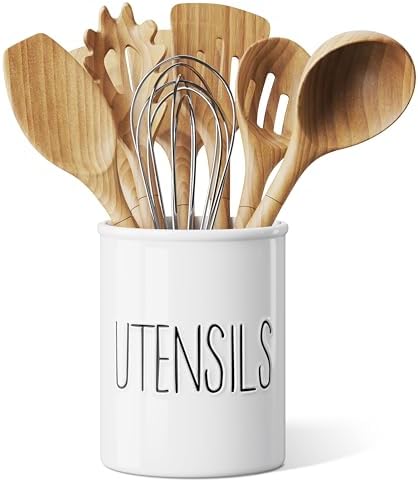 Barnyard Designs Ceramic Farmhouse Kitchen Utensil Holder 7" (White)