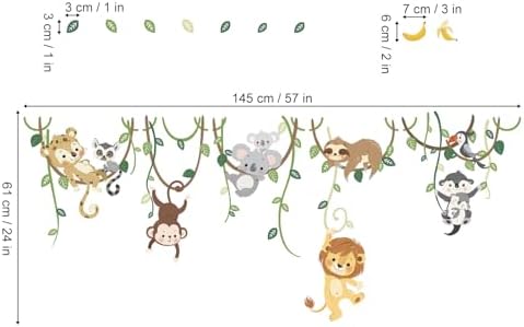 decalmile Jungle Animals Climbing Tree Lion Monkey Wall Decals Stickers