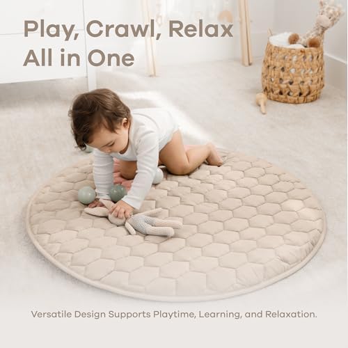 Comfy Cubs Round Kids Play Mat Small 36in Baby Floor Mat - Sand
