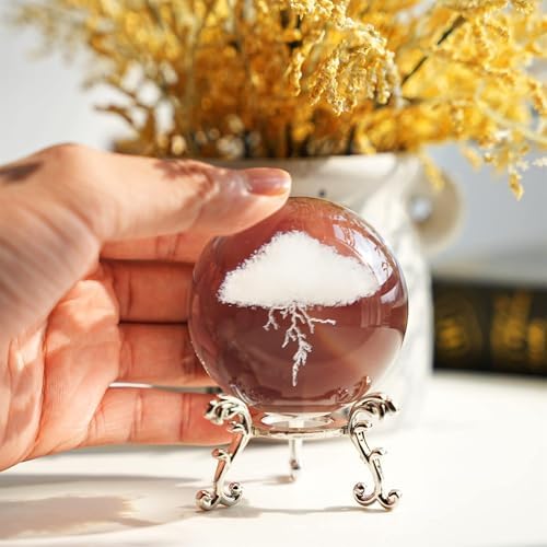 3D Lightning Cloud Crystal Decorative Ball Paperweight with Stand,60mm
