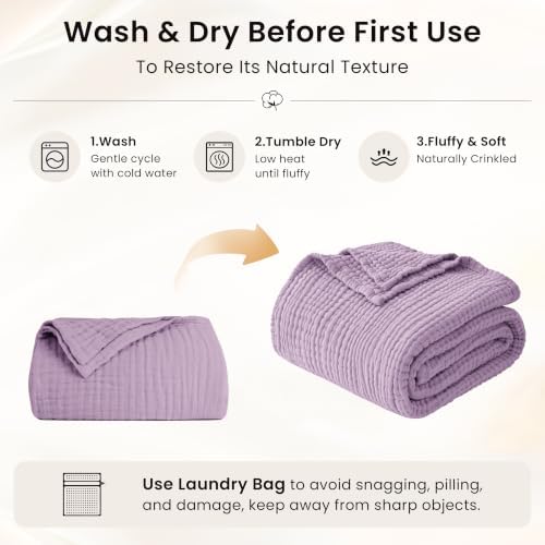 Love's cabin 100% Cotton Muslin Blanket Throw for Couch, Lavender