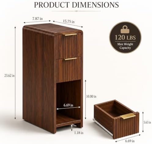 8 Inch Nightstand, 2 Drawers & Shelf, 1 Pack, Light Walnut
