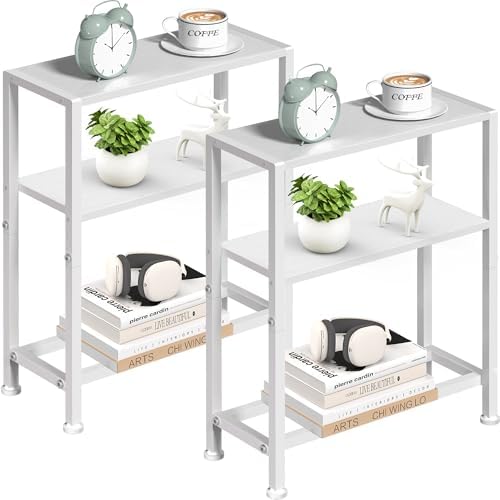 Narrow Side Table Set of 2, 2-Tier Small End Table,Slim Nightstand