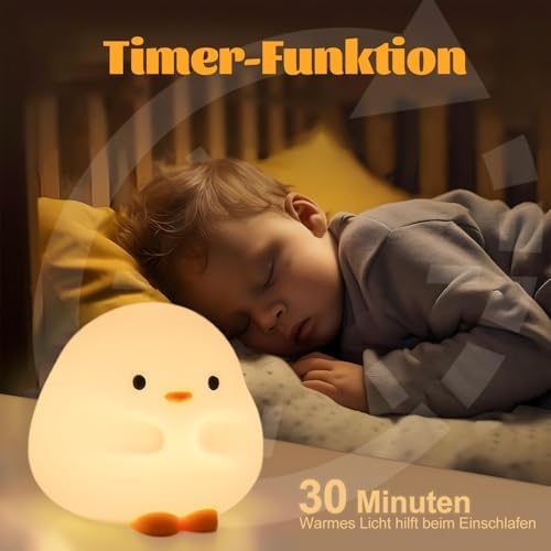 Rytinazzz Silicone Night Light for Baby, 50H Long Battery Duck Lamp, Gift for Kids, Soft Safe Nursery Light, Rechargeable Tap Control, Dimmable Bedside Lamp