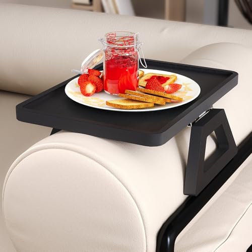 Couch Arm Tray,Bamboo Folding Sofa Tray,Sofa Armrest Trays Clip-On Couch Desk for Drinks,Snacks,Phone,Remote Control（Black）