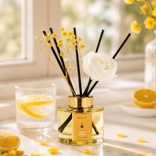 Airkeep Flower Reed Diffuser Set, Citrus Lemon Diffuser Set, 5.07 Fl.oz (150ml), Home Fragrance, Bathroom, Bedroom & Home Décor, Air Freshener