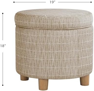 HomePop 19" Round Storage Ottoman - Tan Geometric Pattern