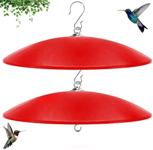 19.25-Inch Extra Large Squirrel Baffle,Hummingbird Feeder Shade Dome Cover, Bird Feeder Rain Guard, Hanging Squirrel Proof for Shepherd's Hook Outdoors(Red) 2 Pack