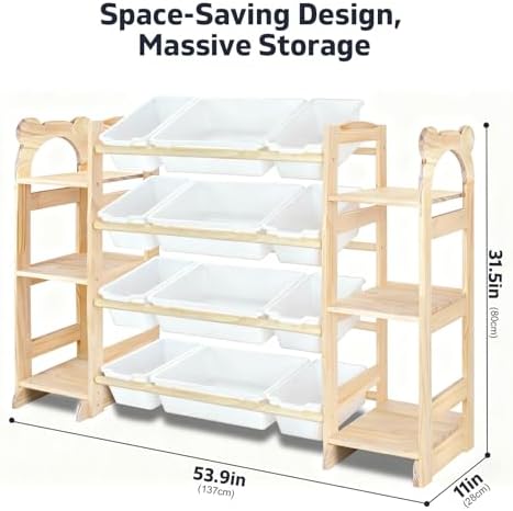 Toy Storage Organizer with 6 Shelves and 12 Bins, Toy Organizers and Storage Shelf with Bookshelf and Bookcase, Toys Box for Kids Room & Playroom & Bedroom & Nursery