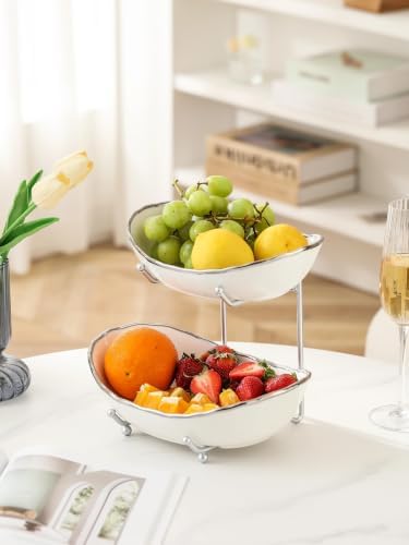 2 Tier Fruit Bowl, Ceramic Fruit Basket for Kitchen Counter 2