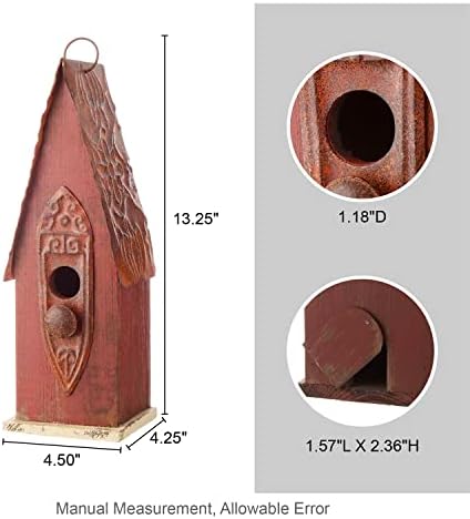 Glitzhome Bird Houses for Outside, Hand Painted Distressed Wooden Bird House for Outdoors, 13.25" H Hanging Birdhouse Bluebird House for Hummingbird,Sparrow,Wren Finch