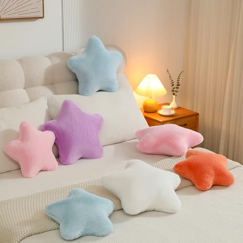 YRXRUS Star Pillows, Christmas Pillows, White Star Shaped Pillow, Gifts, Cute Plush Throw Pillow Room Decor, Fluffy Faux Rabbit Fur 18"x18", Living Bedroom