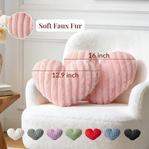 2PCS Heart Pillows, 12.9"x9" Red Decorative Throw Pillows for Bed Couch