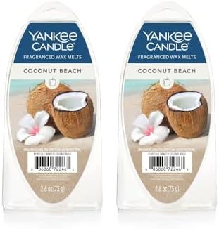 Yankee Candle Scented Wax Melts for Wax Warmers, Long Lasting Home Fragrance, Odor Eliminating Wax Cubes (Coconut Beach)