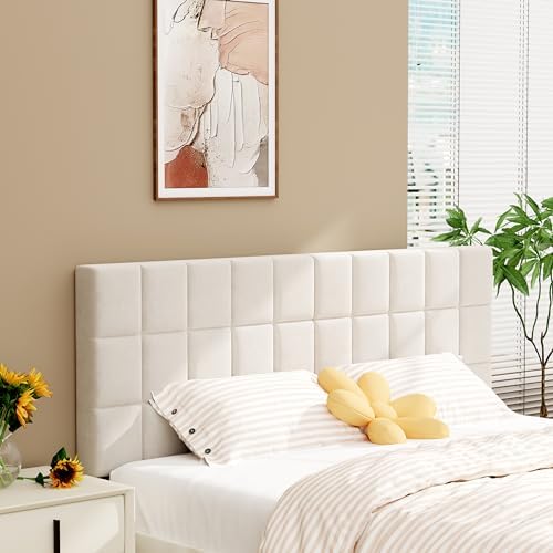 Andeworld Velvet Tufted King Headboard, Adjustable Height, Beige