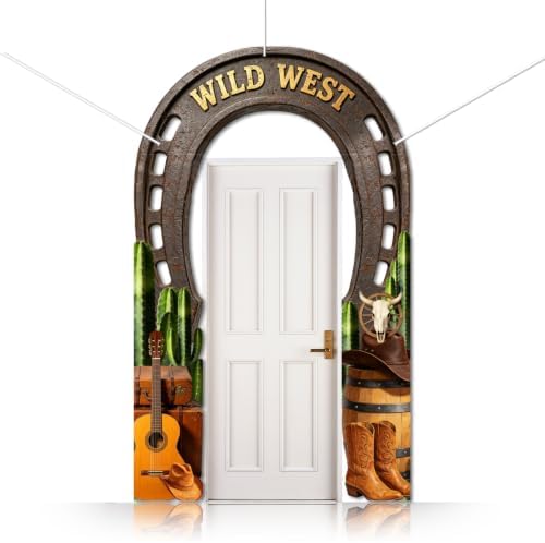 CUTHOLLOW Western Cowboy Horseshoe Decorations 3 Pcs Porch Sign Banner