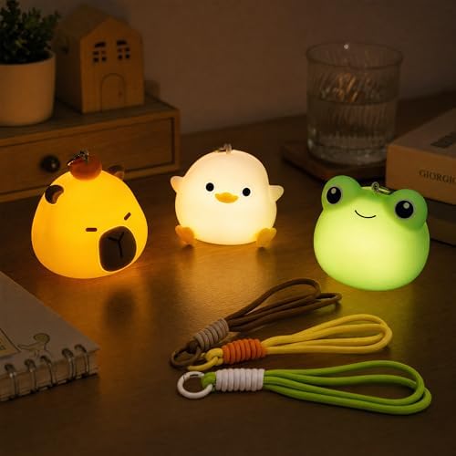 UNEEDE 3 Pack Mini Animal Night Light Set, Mini Capybara, Frog & Duck Lamp
