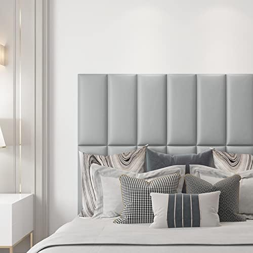 Art3d 12-Pack Peel and Stick Upholstered Headboard, 9.84 x 23.62 in, Grey