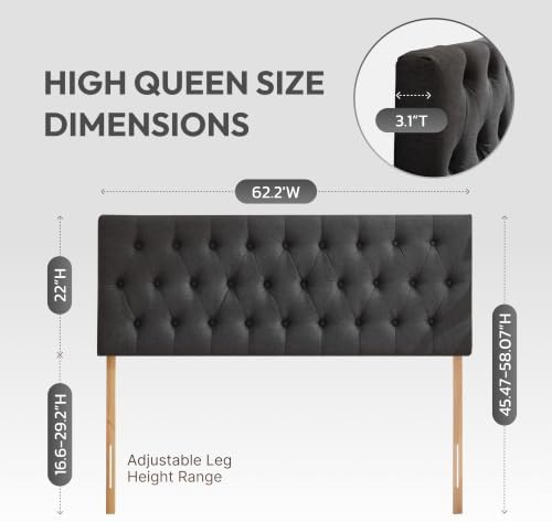 Kingfun Upholstered Queen Headboard Only, Premium Velvet Button Tufted Headboards, Adjustable Solid Wood Head Board, Padded Headboard with Solid Wood Legs in Bedroom (Pink)