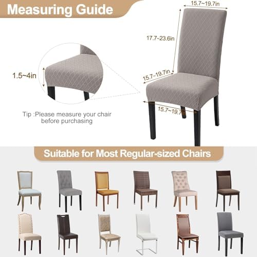 SearchI Dining Room Chair Covers Set of 2, Stretch Jacquard Parsons Chair Slipcovers Removable Washable Kitchen Chair Protector Cover for Dining Room, Hotel, Ceremony (Taupe Rhombus)
