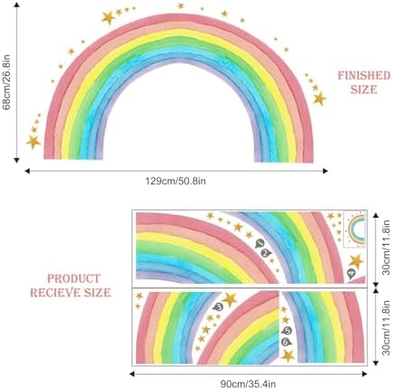 Large Rainbow Wall Decals Water Color Rainbow Stars Wall Decal DIY Vinyl Mural Art for Girls Baby Nursery Bedroom Playroom Home Decoration