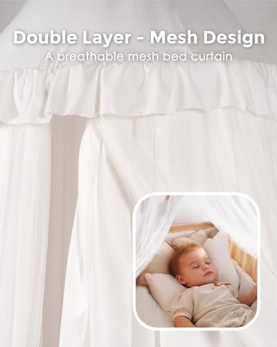 little dove Bed Canopy for Girls with Star Lights, 39.4''x 106'', White