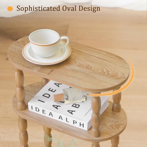 MaxSmeo Narrow Side Table, Small End Table with 3-Tier Open Shelf