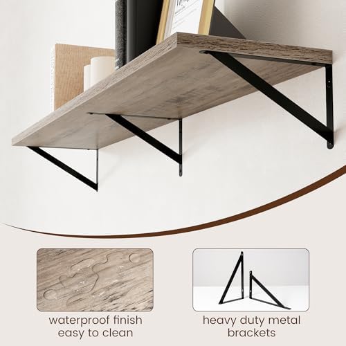 Axeman 12 Inch Deep Floating Shelves for Wall - 55 Inch Wide x 12 Inch Deep Wall Shelves Set of 2 - Rustic Grey Wood Floating Shelves for Living Room