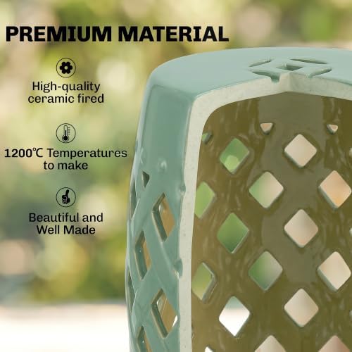 Outsunny 12.5" x 18" Ceramic Garden Stool Outdoor Stool Woven Lattice Green