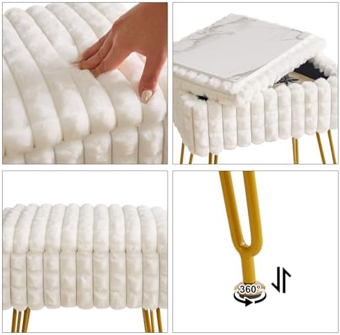 IBUYKE Rectangle Vanity Chair Ottoman, Footrest Stool, White WBD004W