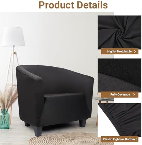 Chair Covers Armchair, 2 Pack Stretch Black Barrel Club Chair Slipcovers, Round Back Chair Sofa Covers Armchair Removable Couch Furniture Protector for Bar Living Room Bedroom Hotel Counter