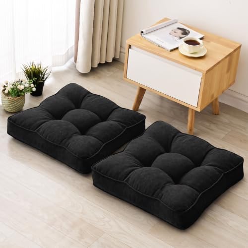 MIDDLE ONE Floor Pillow Set of 2, Memory Foam Cushion 22x22 – Square, Black