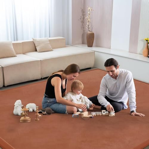 Baby Play Mat for Floor Nursery Muscle Mat Area Rug Playroom Rug 79x79" Elastic Foam 1.3" Thick Crawling Mat for Babies,Toddlers(Brick Red)