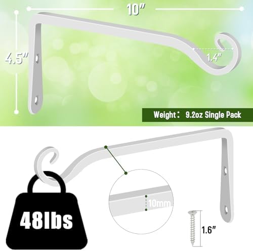 FEED GARDEN Plant Hooks 2 Pack 10 Inch, Solid 10 mm Steel Hanging Brackets