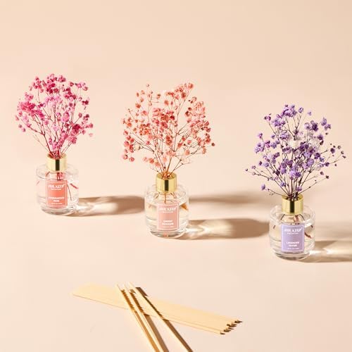 Airkeep Reed Diffuser Set of 3, Lavender Thyme Sandalwood Rose Cherry Blossom Oil Reed Diffusers for Bedroom Living Room Office Aromatherapy Oil Reed Diffuser for Gift 50ml x 3