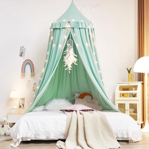 Kertnic Decor Princess Canopy for Girls Bed, Soft Smooth Playing Tent Canopy Room Decoration Castle, Dreamy Mosquito Net Bedding, Reading Nook Canopies in Home (Green)