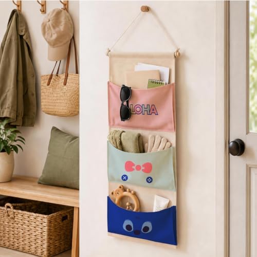 3-Pocket Hanging Wall Organizer, Tropical Aloha Design for Playroom