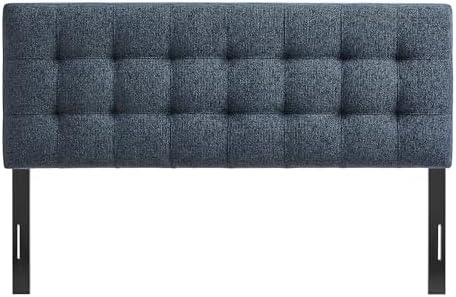Modway Lily Full Size Headboard with Biscuit Tufting in Navy - Fabric Upholstery with Padded Design and 5 Height-Adjustable Mounts