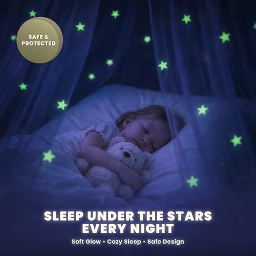 Bollepo Yellow Bed Canopy for Girls with Glowing Stars - Princess Yellow Baby Canopy for Bed, Netting Room Decor, Ceiling Tent, Canopy | Single, Twin, Full, Queen Size Kids Bed