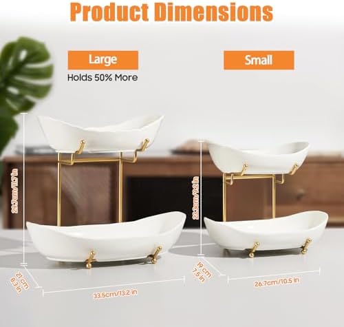 2 Tier Fruit Bowl, Ceramic Fruit Basket for Kitchen Counter 2