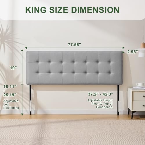Linen Stitched Tufted King Headboard, Adjustable Height 37.2-42.3 in, Gray