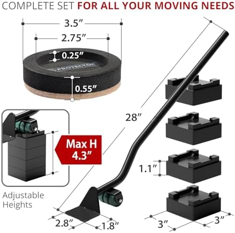 X-Protector Felt Furniture Sliders for Hard Floors & Furniture Lifter Tool