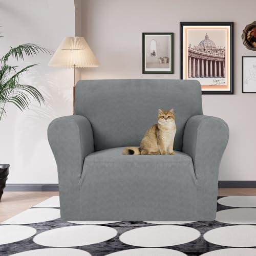 JIVINER Stretch Armchair Slipcovers, 1 Piece Chair Sofa Covers 1 Seater Couch Covers with Elastic Bottom for Kids, Pets (Small, Light Gray Rhomb)