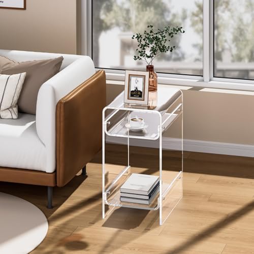 Clear Acrylic Side Table, Narrow Nightstand Bedside Table for Bedroom, Skinny Small End Table (Clear Wide, 11.8'' x 15.7'' x 21.7")