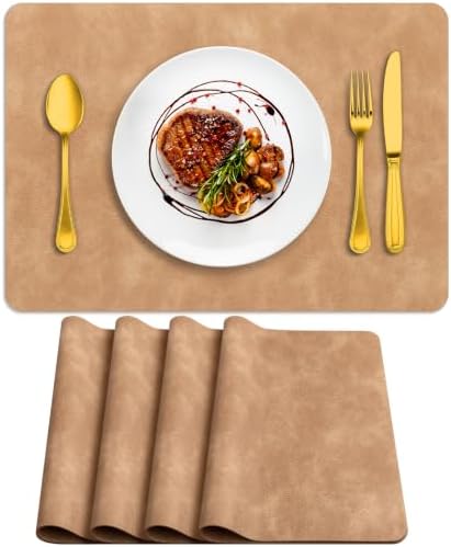 ADRIMER Fall Placemats Set of 4, Heat Resistant Faux Leather, Camel
