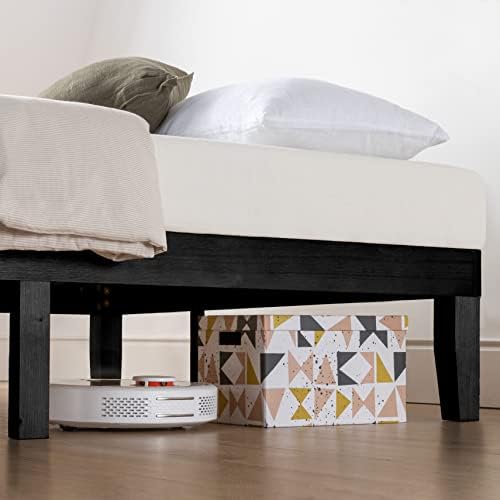 Mellow Naturalista Classic 12 Inch Solid Wood Platform Bed with Wooden Slats, Full, Black