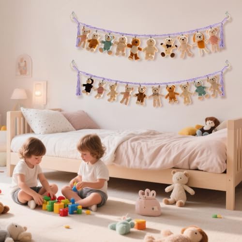 CERETIA 80" Stuffed Animal Organizer Chain, Wall Corner Storage, Purple