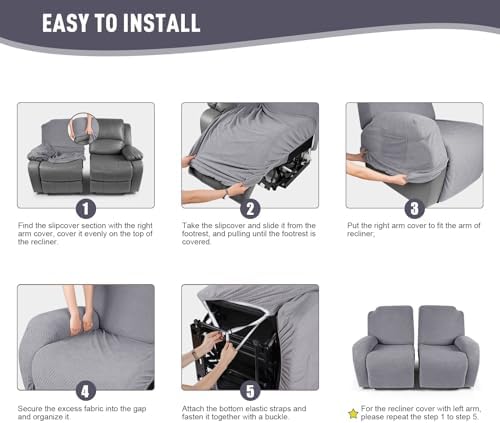 KinCam Loveseat Recliner Covers, Stretch Reclining Cover, Light Gray